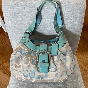 Coach Beige and Teal Shoulder Bag